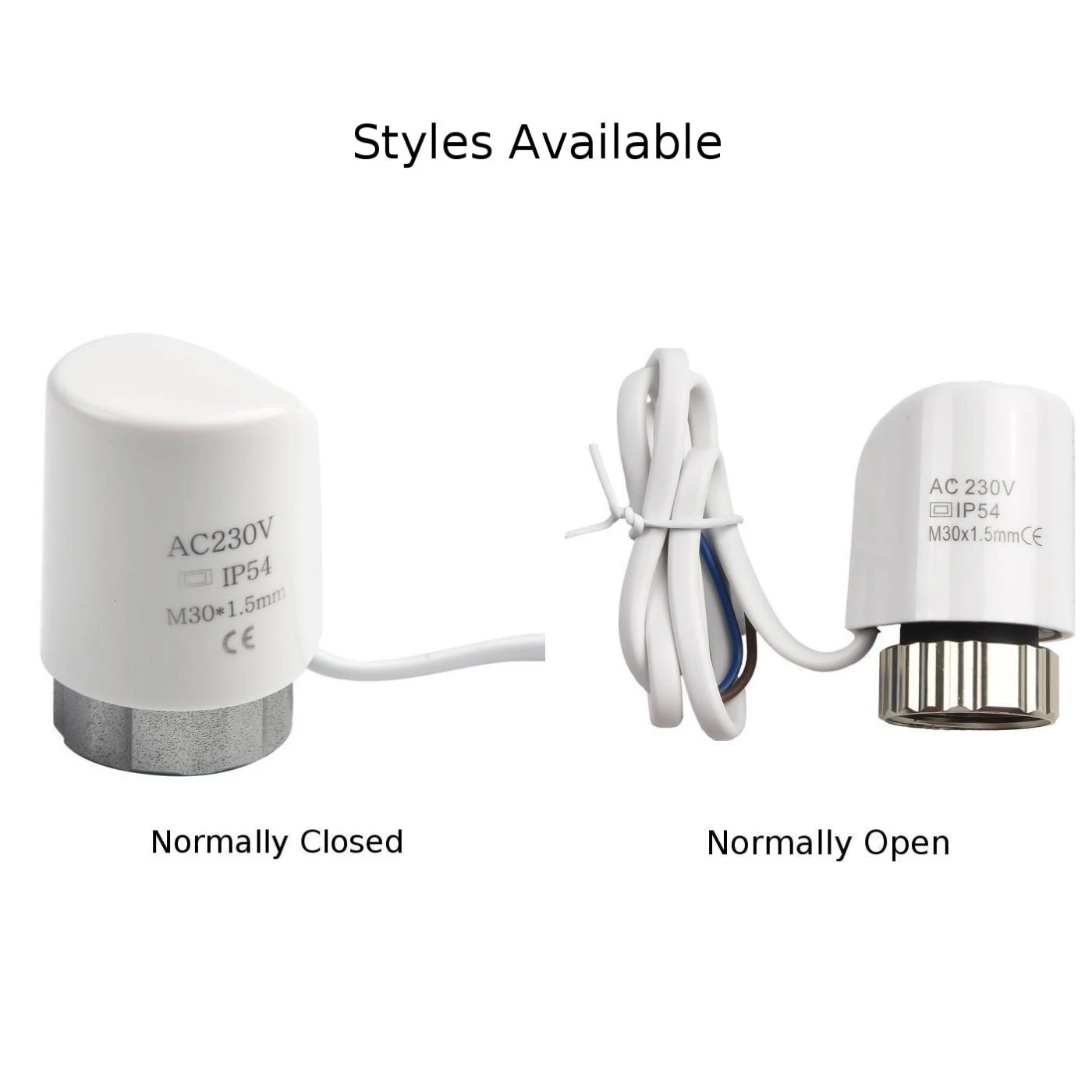 AC230V M30 * 1.5 مللي متر المحرك الحراري الكهربائي عادة مغلقة/مفتوحة للتدفئة تحت الأرضية صمام مشعاع حراري