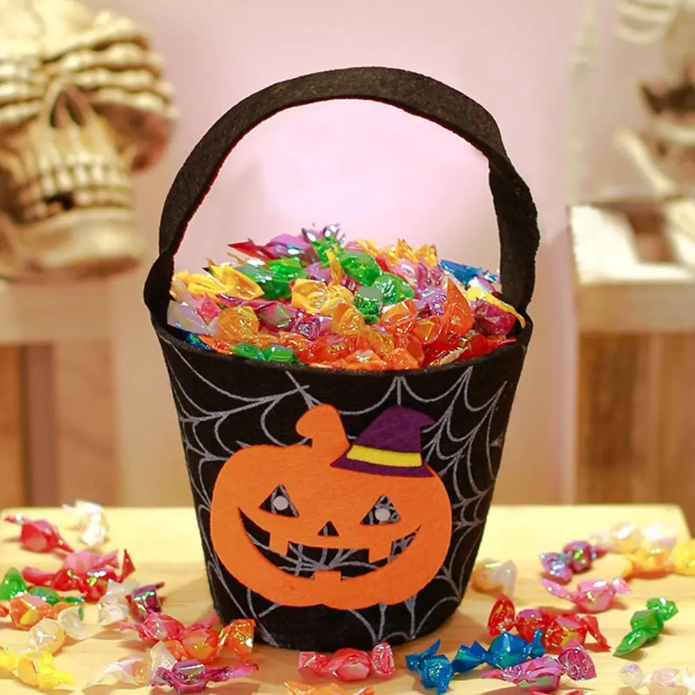 Saco de doces de grande capacidade com alça, saco de doces ou doces, bolsa de abóbora, saque feliz dia de Halloween