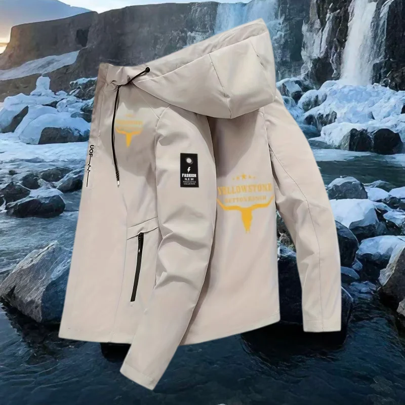 Light luxury men' exquisite printed brand hooded design jacket autumn lightweight windproof riding zipper casual outerwear cover