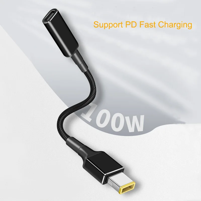 100W USB Type C Female to Square Plug Converter USB-C Fast Charging Cable Laptop Dc Power Adapter Connector for Lenovo Thinkpad