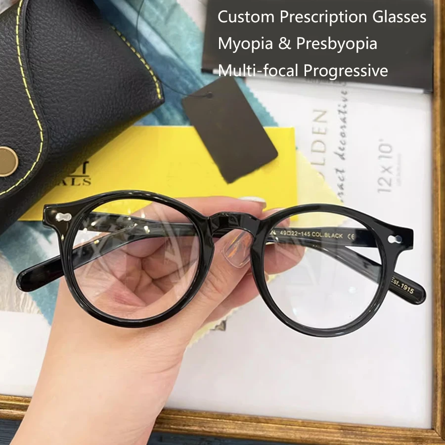 

Custom Prescription Glasses Men Women Unisex Round Johnny Depp Miltzen Acetate Frame Photochromic Myopia Hyperopia Eyeglasses