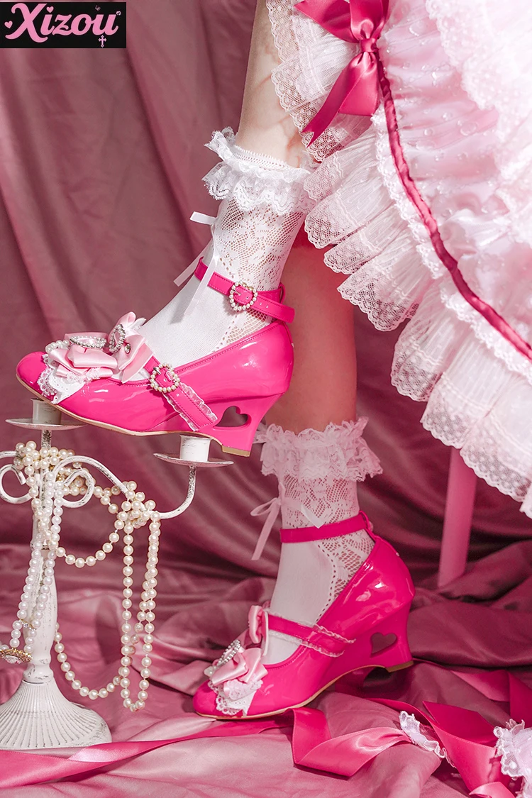 

Japanese Original Ji Series Wedge Shoes Gal Series Hollow Heel Women's Shoes Lolita Bow Lace Love Buckle Ancient Flavor Lo Shoes