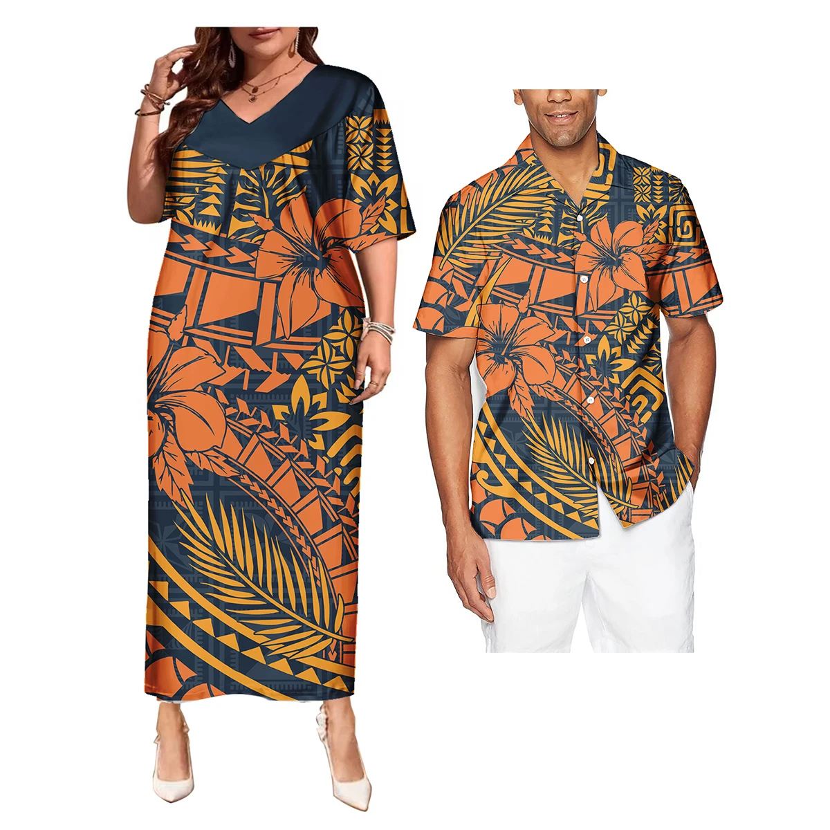 Abiti Casual traspiranti di alta qualità camicie Hawaii coppia tribale polinesiana 2 pezzi Set donna uomo sposi vestiti per coppie