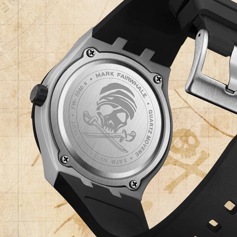 Mark Fairwhale New Fashion Skull Rotating Dial Quartz Watches for Man Sports Silicone Strap Waterproof Luminous Mens Watches