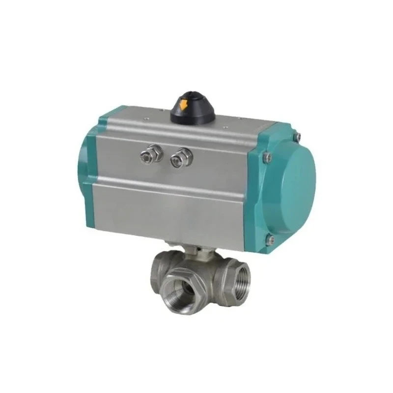 

CF8 pneumatic internal thread T-type three-way ball valve Q615F-16P-DN25 wire fitting port double-acting cylinder