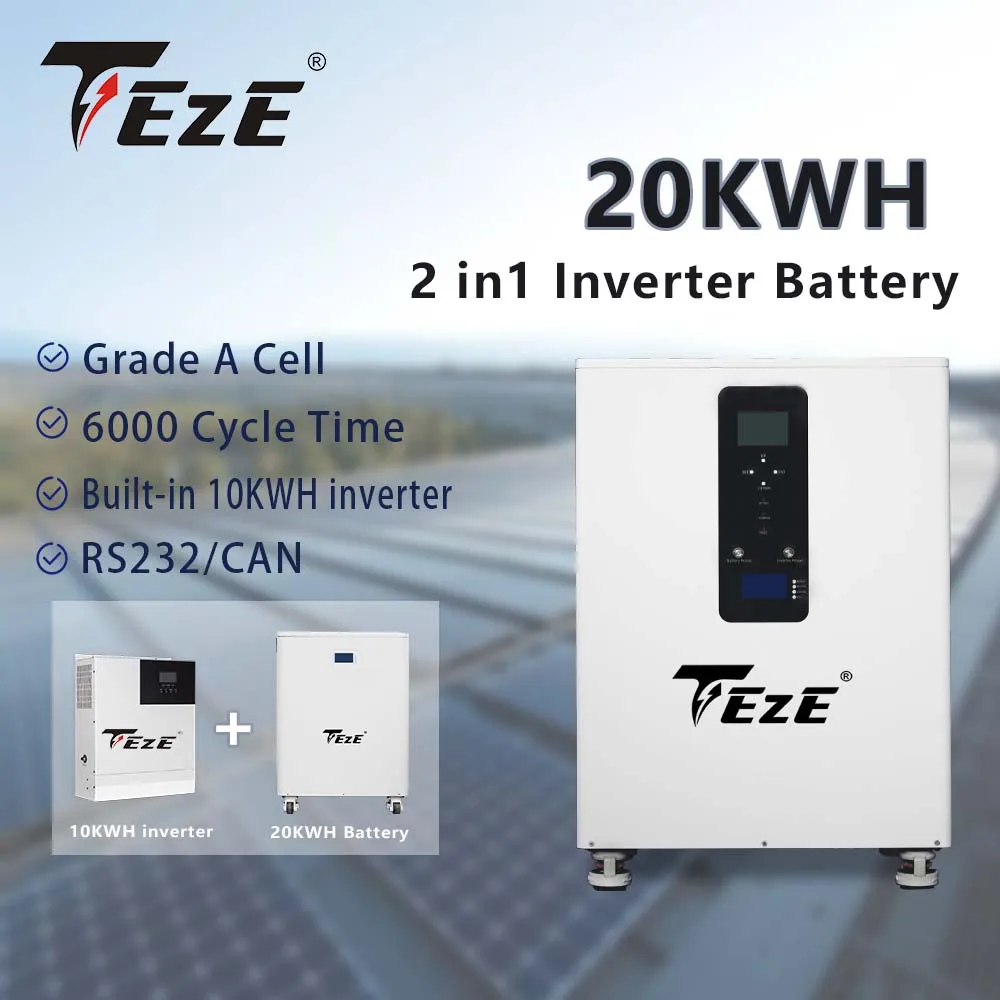 TEZE 51.2V 400Ah LiFePO4 Battery 20KWH All-in-one Built-in Inverter 6000 Cycle 15/20KWH Powerwall For Home Energy Solar System