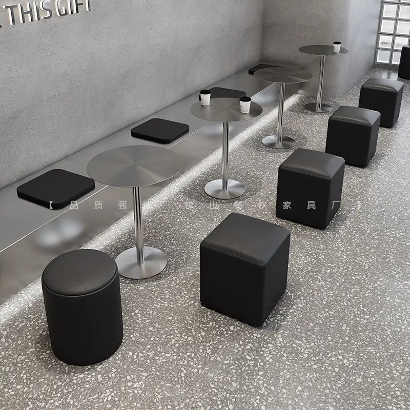 

Industrial style stainless steel tables and chairs milk tea shop booth sofa against the wall Internet celebrity coffee restauran