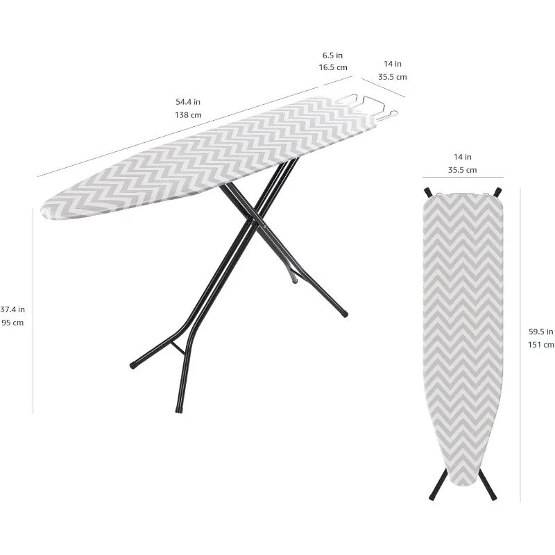 Full-Size Ironing Board - 4-Leg Fold-Up, Chevron Removable Cover, 60