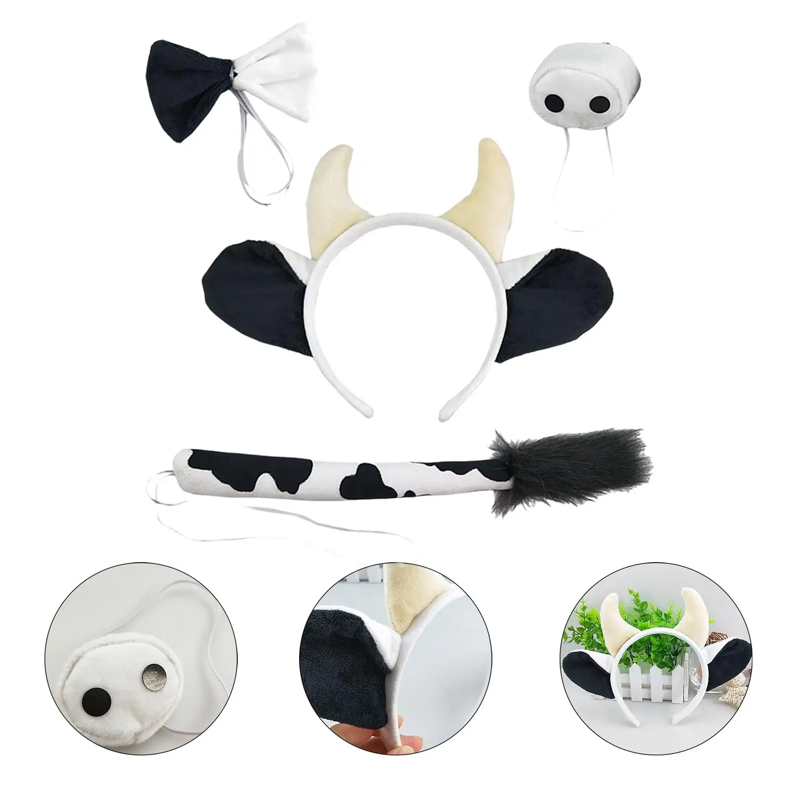 

4x Animal Cow Costume Accessories Hair Band Hair Hoop for Dress up Toddlers