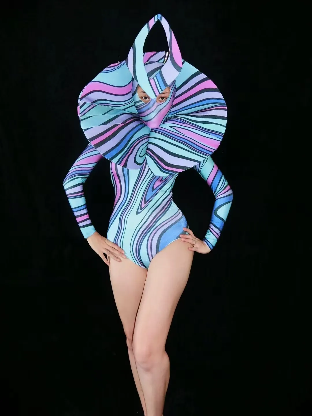 

Sexy Printed Jumpsuit Nightclub DJ Bar FemaleSinger Dance Team Stage Performance Clothing PartyTheme Show Costume A913