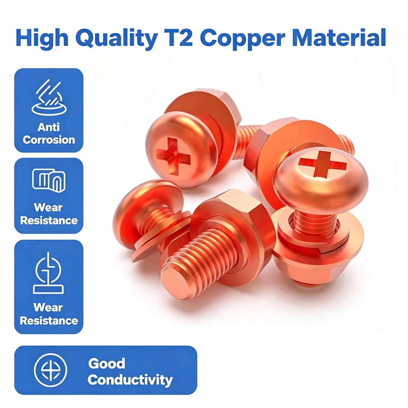 High Quality T2 Copper Round Head Screw Nut Washer Hardware Set M3-M8