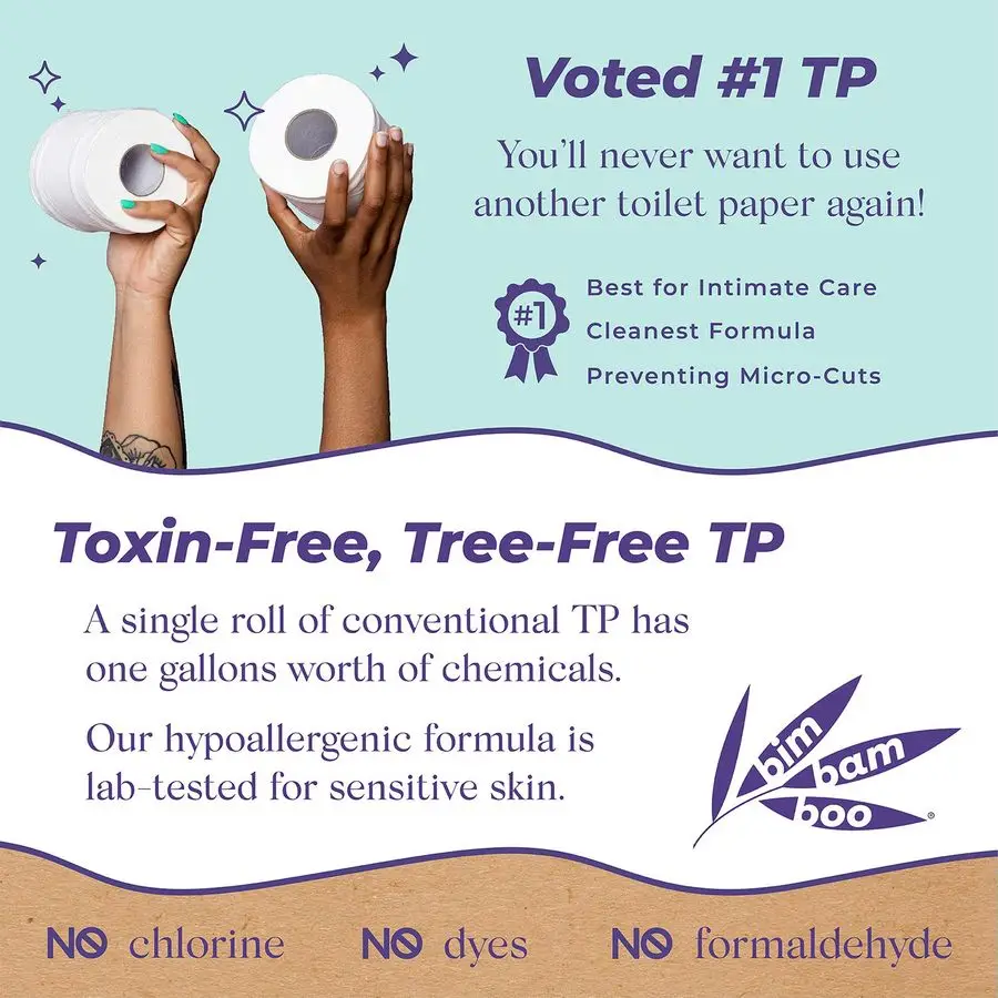 100 carta igienica sfusa senza sostanze chimiche organiche in bambù, morbidezza simile al cloud, fazzoletti da bagno sostenibili senza alberi a base di piante, 24 EcoFr