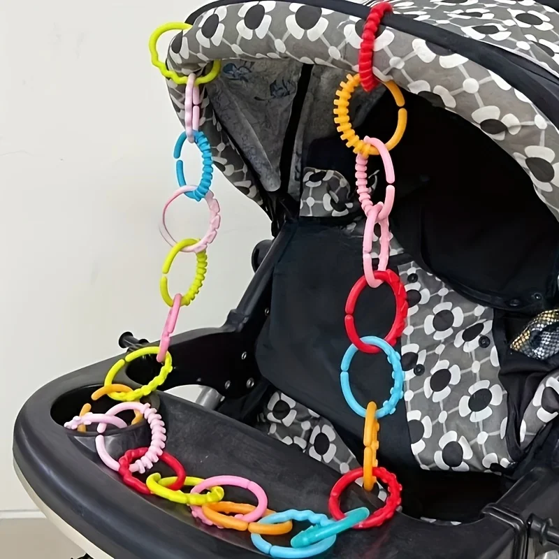 Connecting Rings Rainbow Hanging Ring, Handheld Grasp for Babies And Toddlers, Stroller Car Seat Crib Playmat Attachment Infant