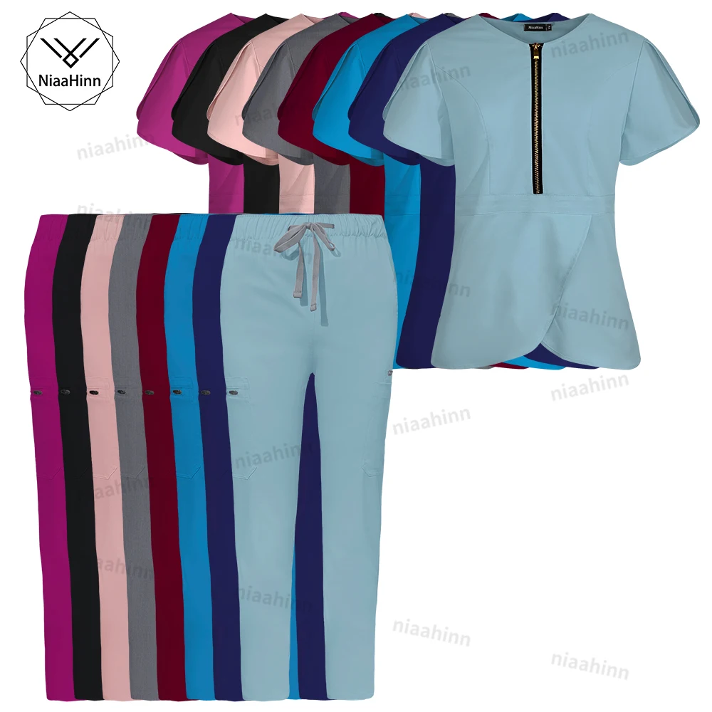 

Medical Uniforms Nurses Accessories for Hospital Doctor Surgical Gown Short Sleeved Top+pants Beauty Spa Uniform Dentistry Scrub