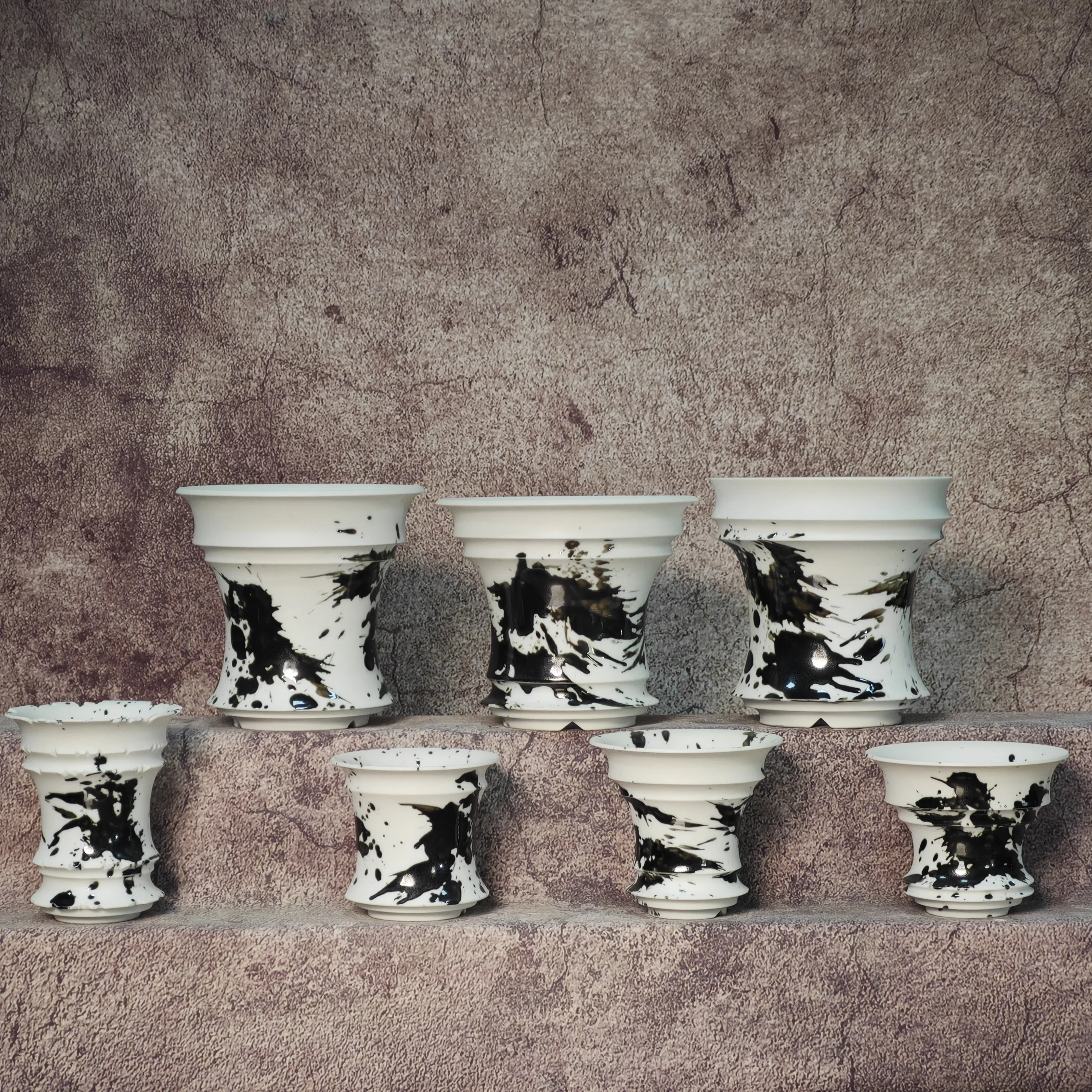 Hand‑painted Splash Ink Ceramic Caudex Planter 3.74‑6.1Inch Breathable Bonsai Pot Collection for Agave, Cactus & Succulent House