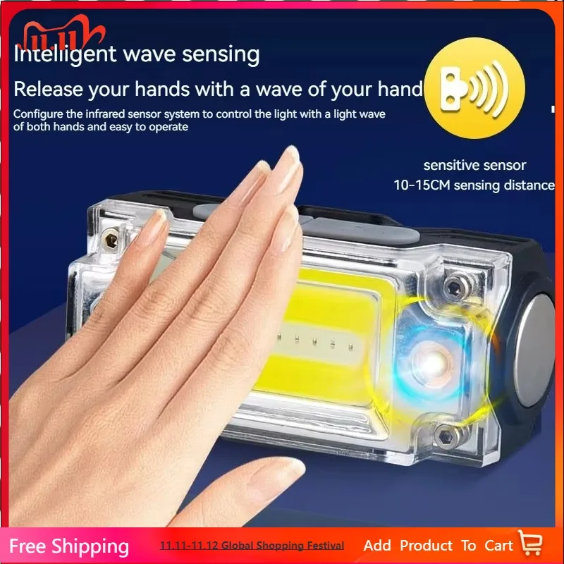 T133 5 modalità sensore COB faro mini forte LED luminoso cappello clip fari ciclismo esterno pesca campeggio caccia torcia elettrica