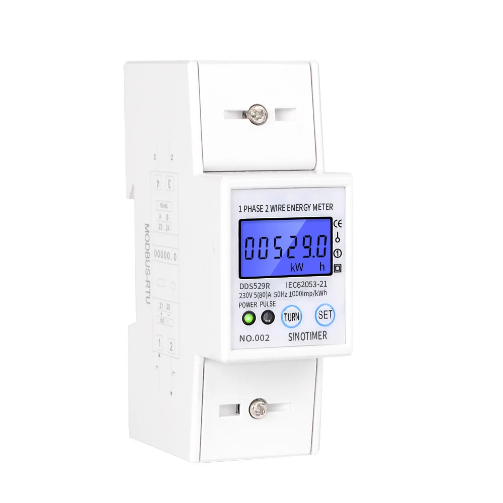 

DDS529R LCD Display 230V 2P High Precision Electric Energy Meter Digital Electricity Consumption Meter with RS485 Communication