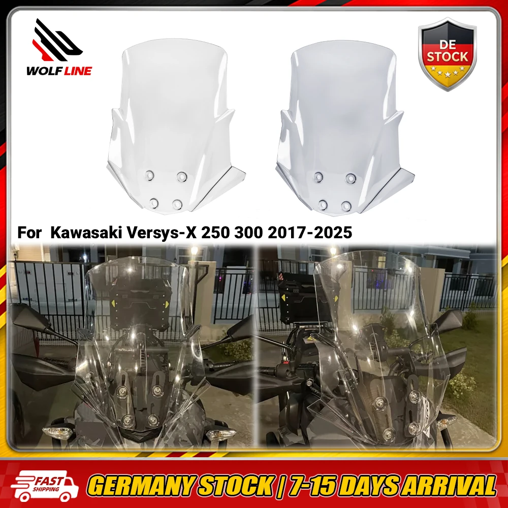 WOLFLINE Windschutzscheibe für Kawasaki Versys-X 250/300 2017-2025 Windschutz Luftstromabweiser Visier Zubehör