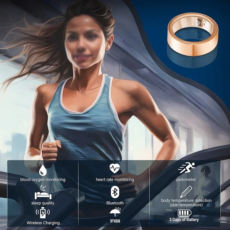 Inteligentne pierścienie z monitorem snu Health Fitness Tracker Tętno Tlen we krwi Test ciśnienia krwi Inteligentny pierścień na palec