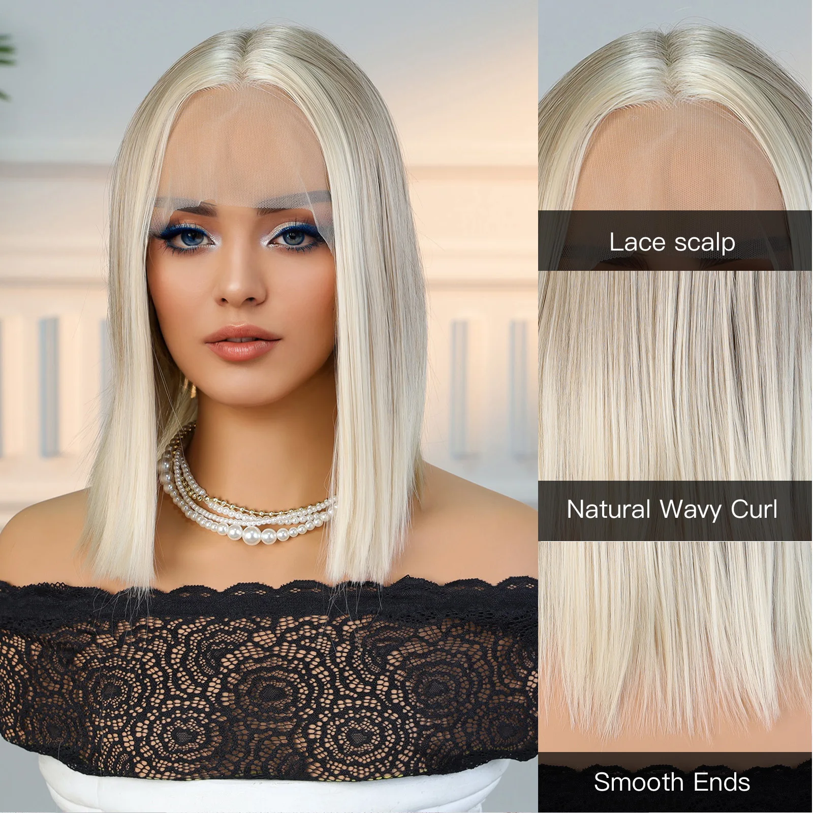 CharmSource Lace Front Wigs with High Quality Straight White Blonde Wigs Short BOB  WIG Cosplay for Women High Density Hair