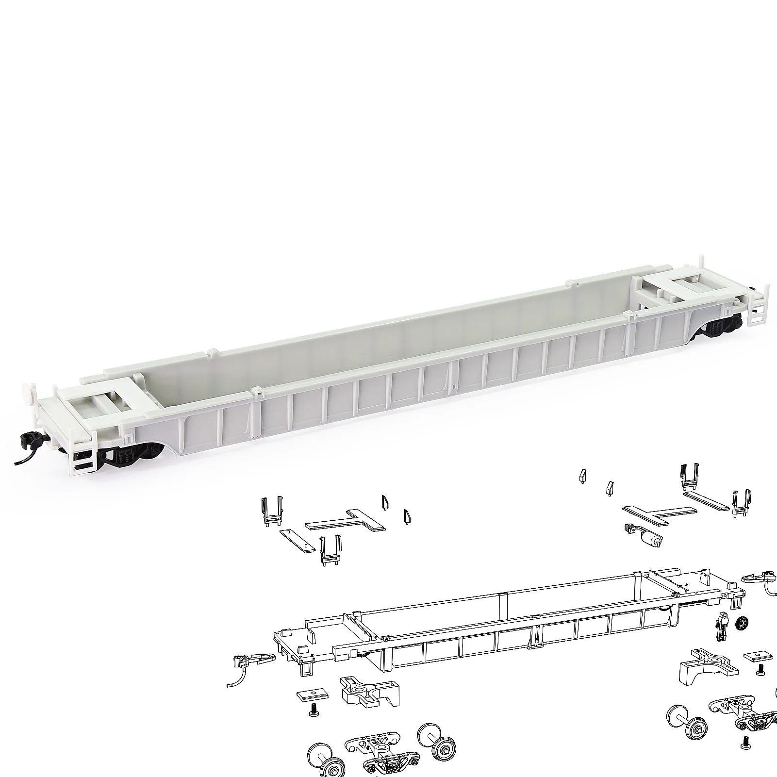 Evemodel 1pc HO Scale 1:87 Blank Unassembled 53\' Well Car Model Wagon C8759JJ