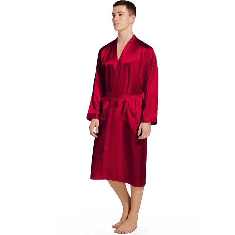 Satin Sleepwear Long Sleeve Kimono Bathrobe Gown Wedding Groom Robe Male Bronzing Letter Loungewear Men Home Wear Nightdress