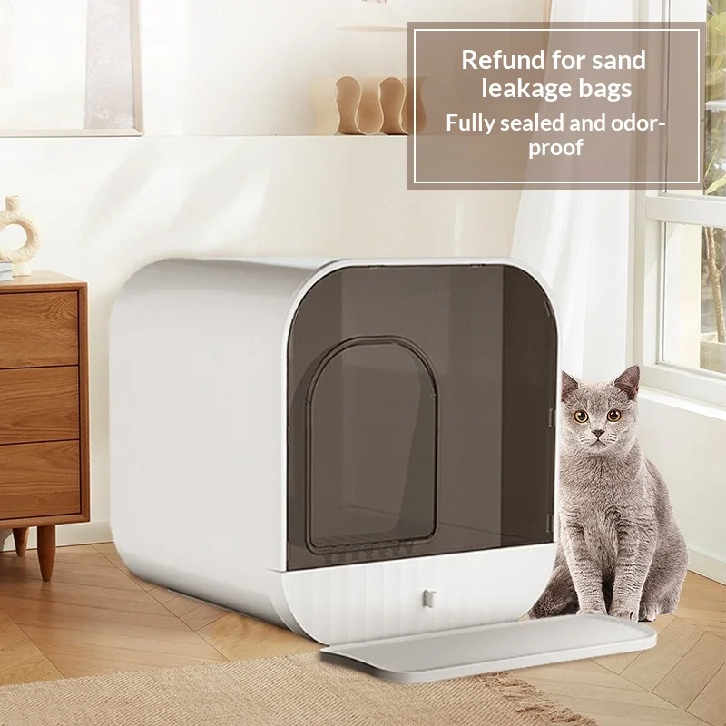 Caja de arena cerrada anti-salpicaduras, limpieza fácil para gatos - imagen 5