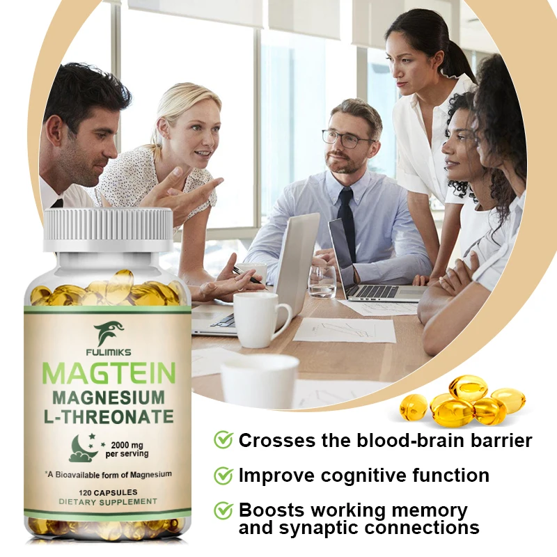 Magnesium L-Threonate Capsules (Magtein) Bioavailable Form for Sleep and Cognitive Function Support 2,000 mg 120 Capsules