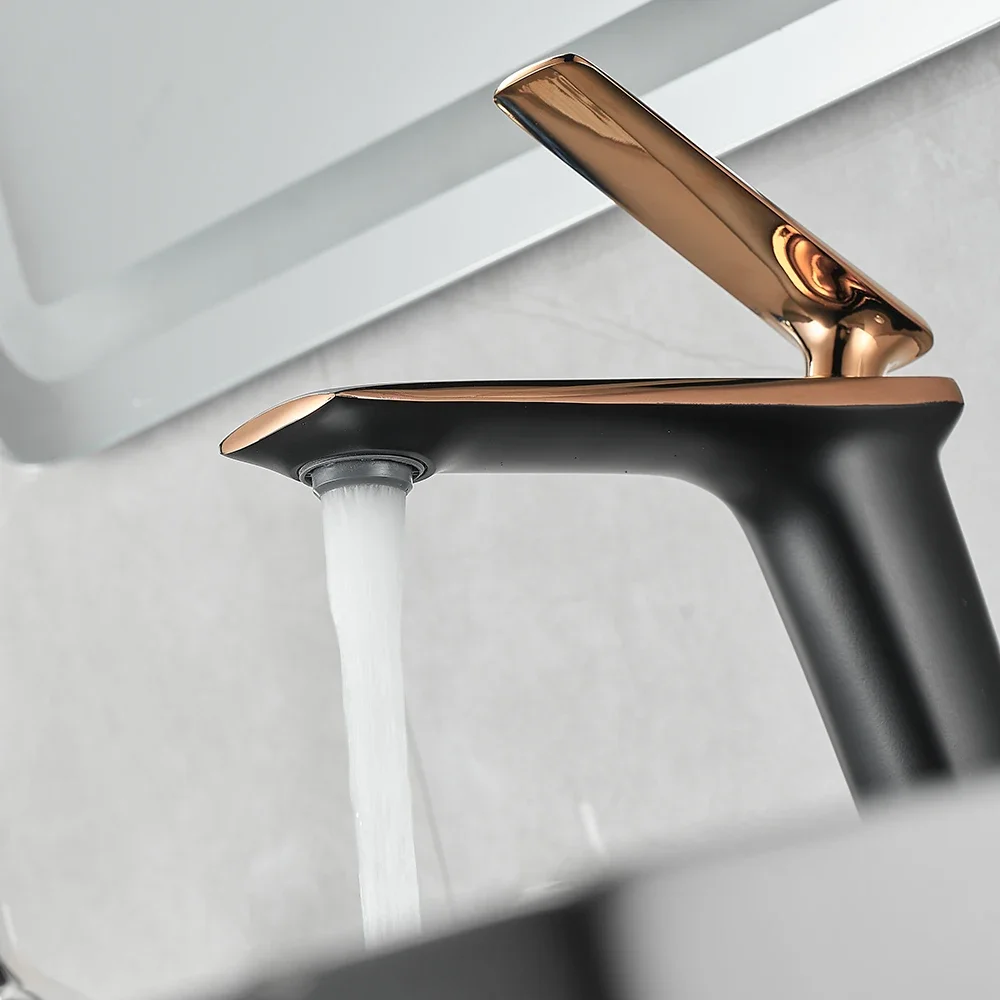 لـ e Lavabo En or Rose Noir، Robinet Blanc Moderne، Salle De Bains، Eau Chaude Et Froide، Mellaangeur D'evier، Navire D
