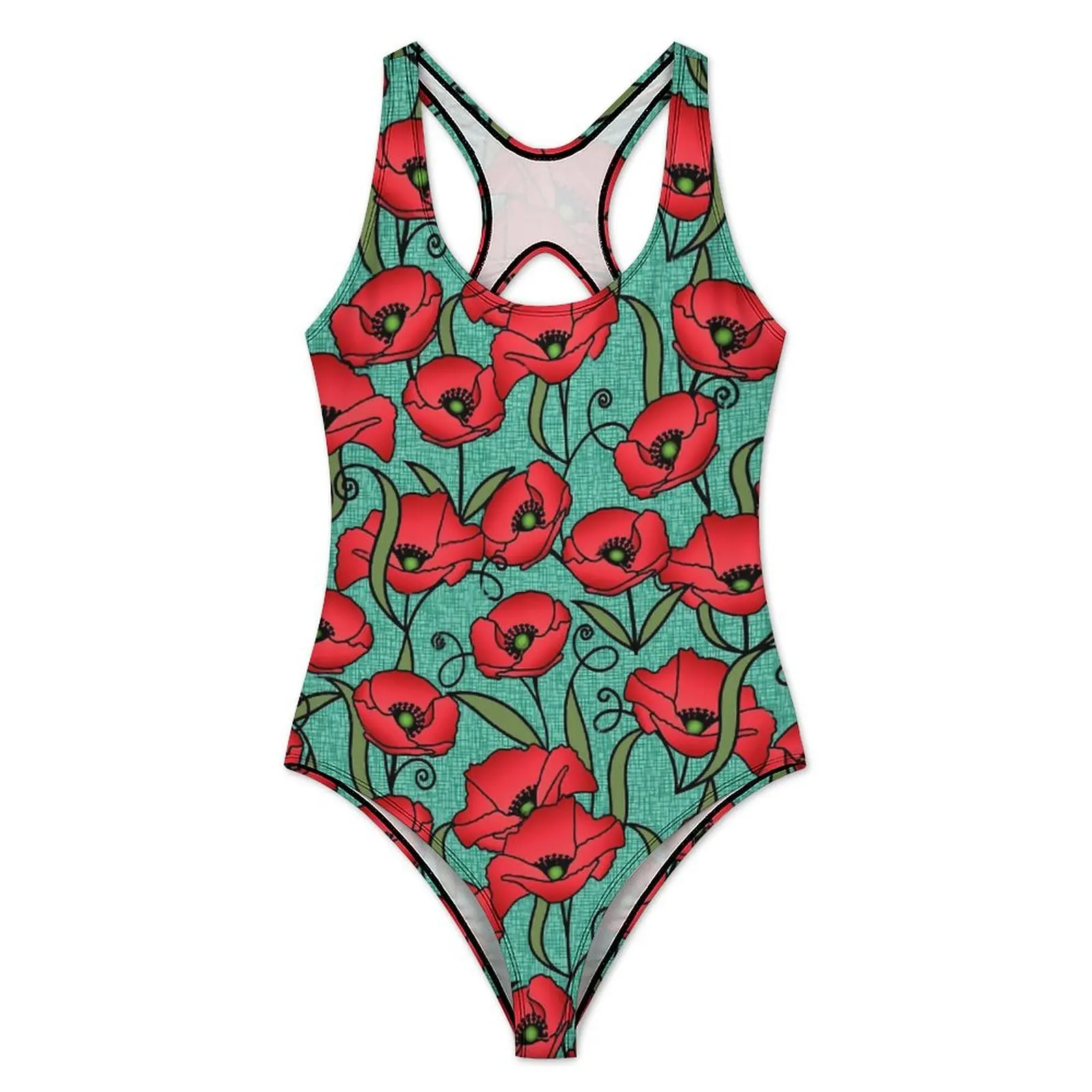 Aqua Floral Swimsuit Sexy Red Flower Print Female Swimwear One Piece Fantasy Swimsuits Beach Push Up Backless Beach Wear