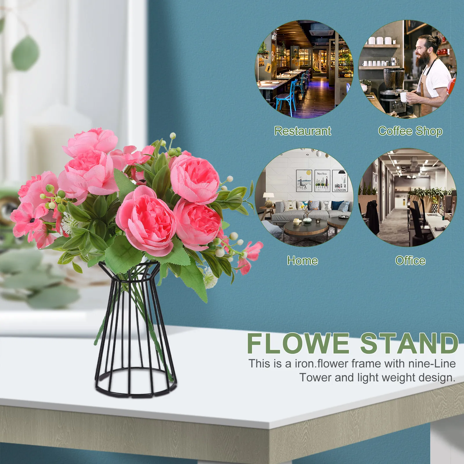 Flower Iron Frame Nine-Light Weight Flower Stand Desk Decoration Plant Display Rack Air Pineapple Holder Black