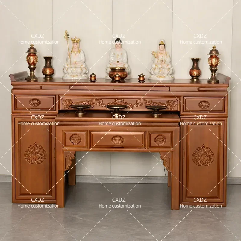 Solid Wood Incense Burner Table Chinese Style Buddha Altar Household Worship Table for Family Ancestors Deities God of Wealth