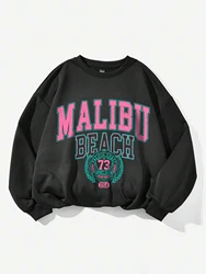 Casual Women Sweatshirts Malibu Beach Prints Graphic Pullover Fashion Oversize Long Sleeves Hoodie Fleece Warm Female Clothes