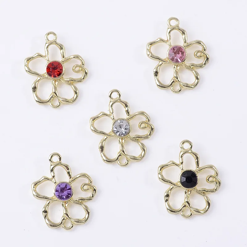 Fashion keychain mobile phone chain decorative pendant simple and versatile hollow five-petal flower double hanging alloy access