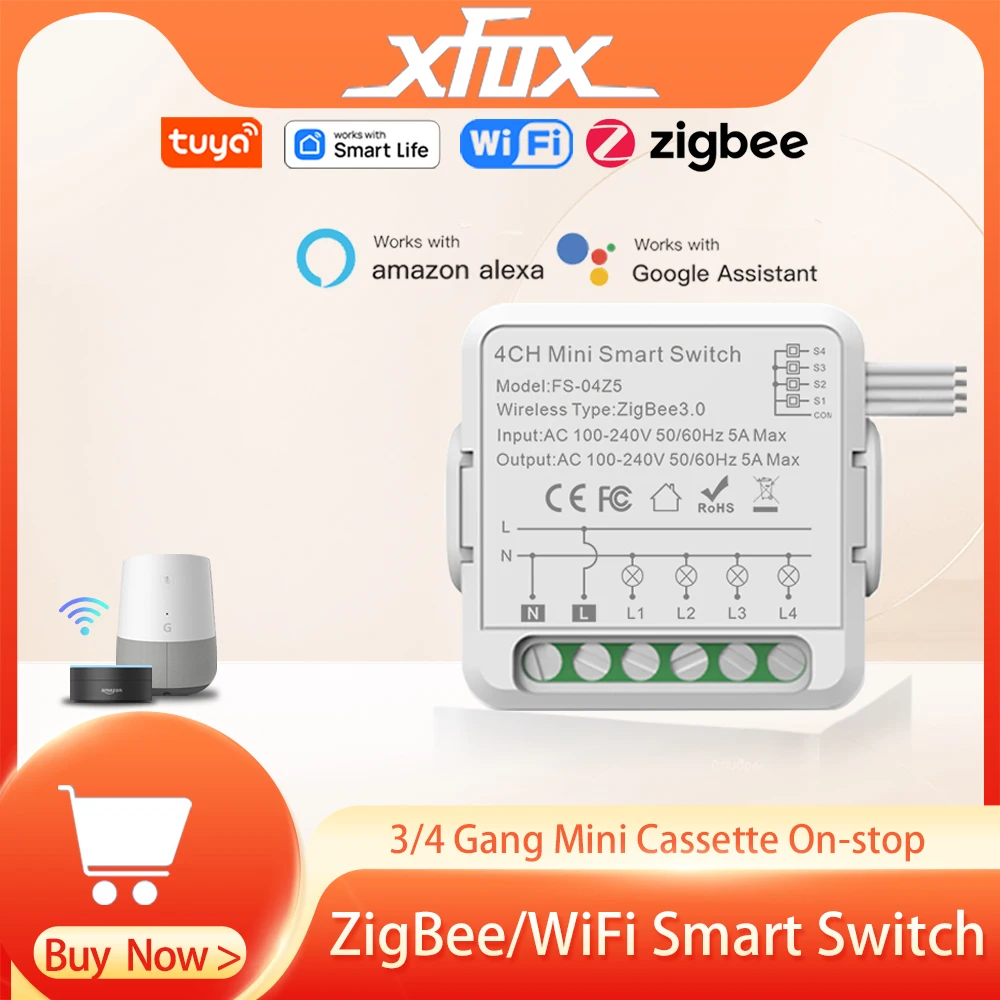ZigBee WiFi Smart Switch Module 3/4 Gang 2-way Control Switch Remote Control Timing Tuya Smart Life Works with Alexa Google Home