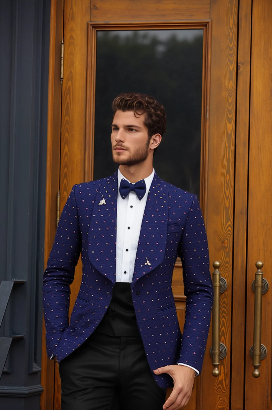 2 Piece Mens Suit Gentlemen Jacket Pants Handmade Diamonds Customized Wedding Party Formal Occasions Groom Tuxedo Tailor-Made