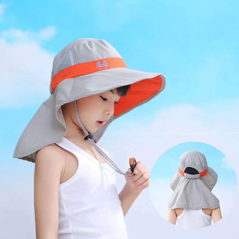 Sun Hat with Neck Flap for Youth Boys and Girls, Beach Caps for Kids, Safari Visor, UPF 50 +, 54-58cm, Summer, 8-15 Years Old