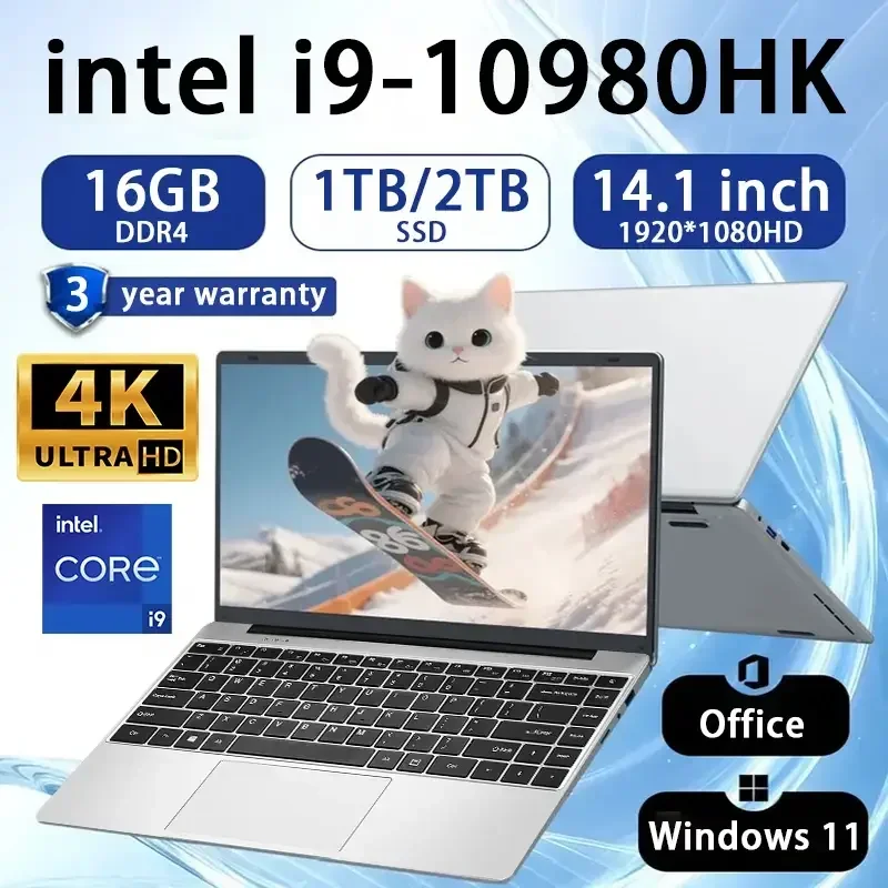 New 14.1 Inch Laptop Intel Core i9 10980HK Windows 11 Pro 16GB 2TB Gaming Notebook Computer PC Gamer Office Ultra Slim Laptops