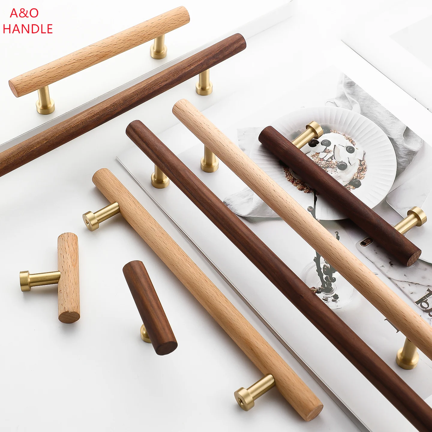 Handles Drawer Cabinet Furniture Kitchen Handles for Cabinet Knob Door Drawer Furniture Kitchen Woodiness Beech Walnut