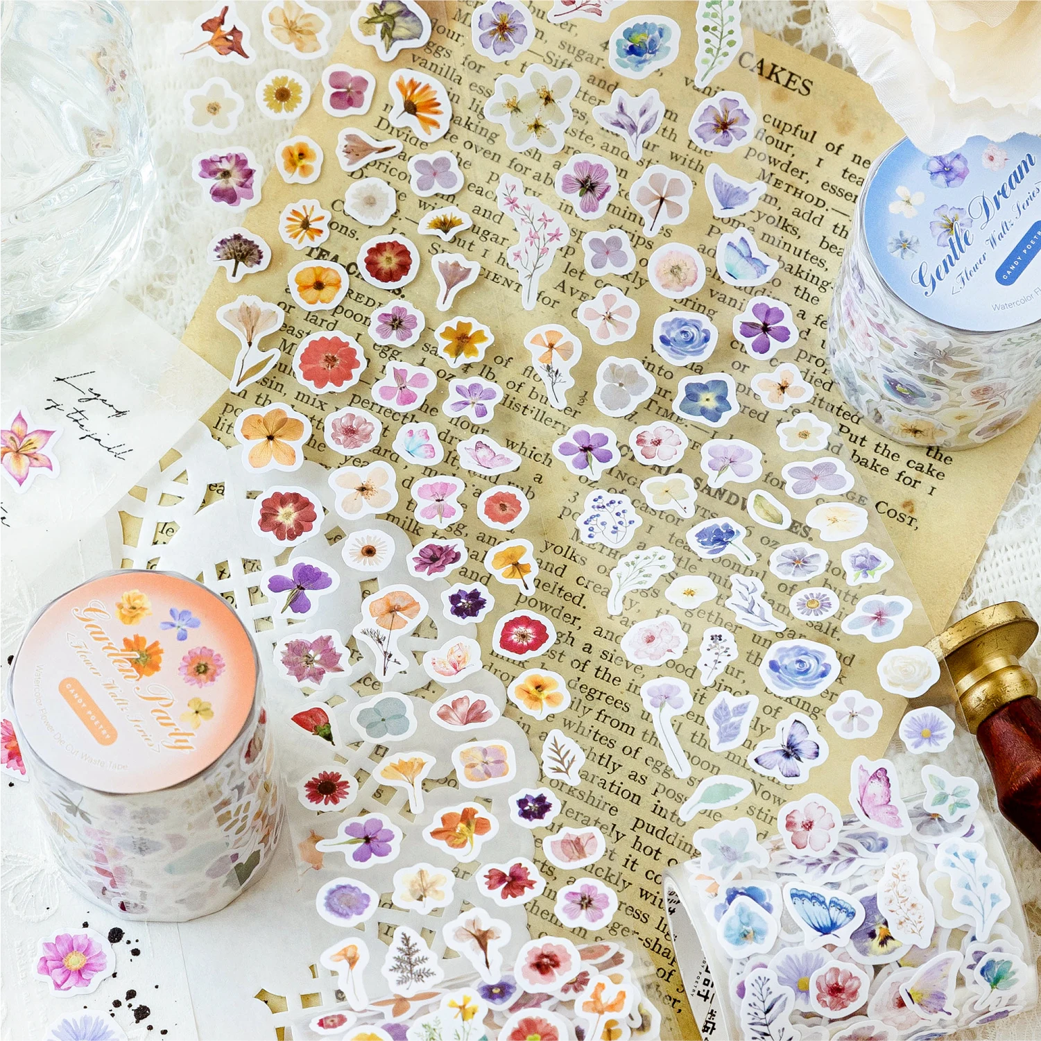 Mr. Paper 4Style 1Roll/pack watercolor floral die-cut waste discharge tape for DIY handbook phone case envelope decoration