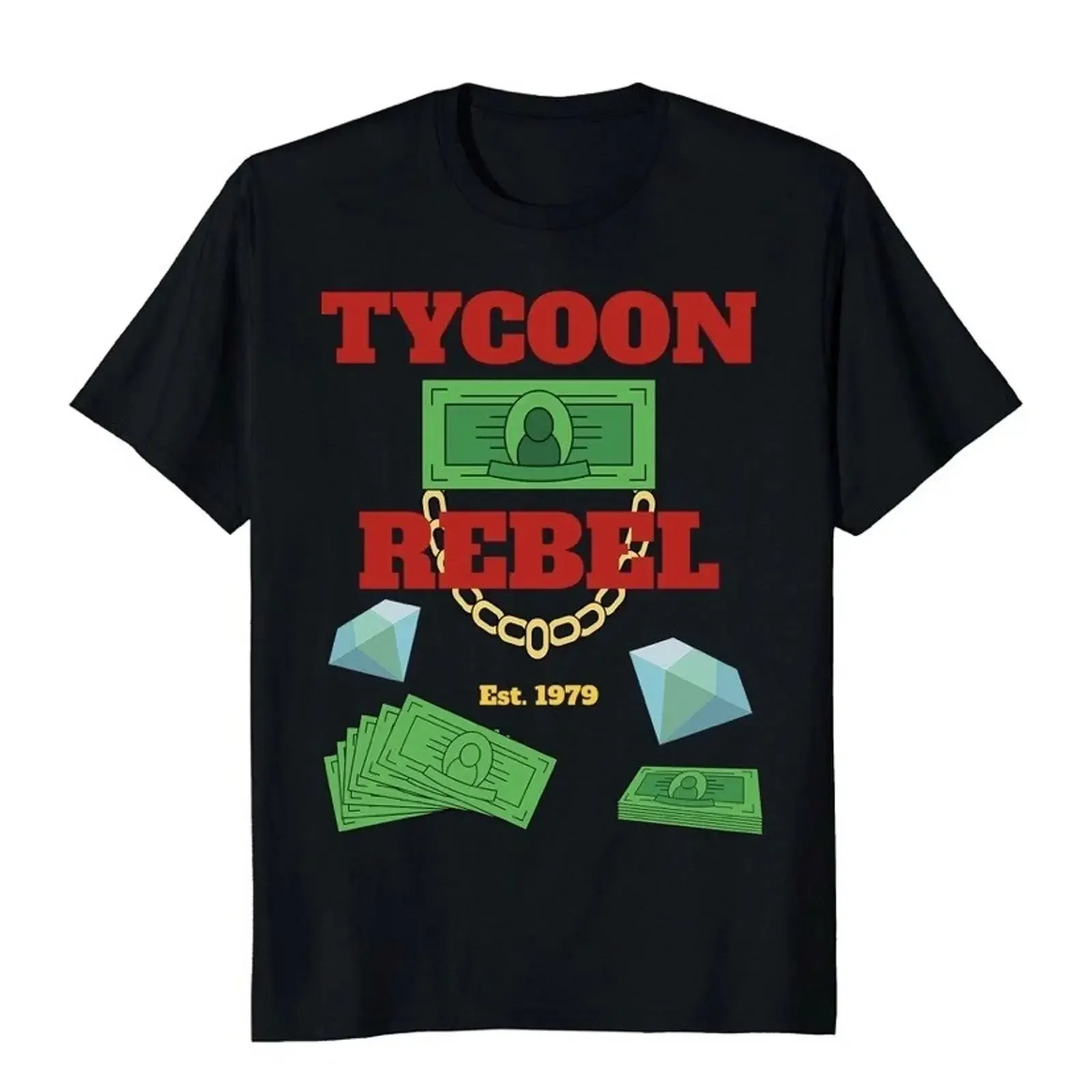 CAMISETA PRETA MONEY CASH DIAMONDS TYCOON REBEL TYCOONREBEL 1979 PARA HOMEM XXL NOVA COM ETIQUETAS vintage Lavada