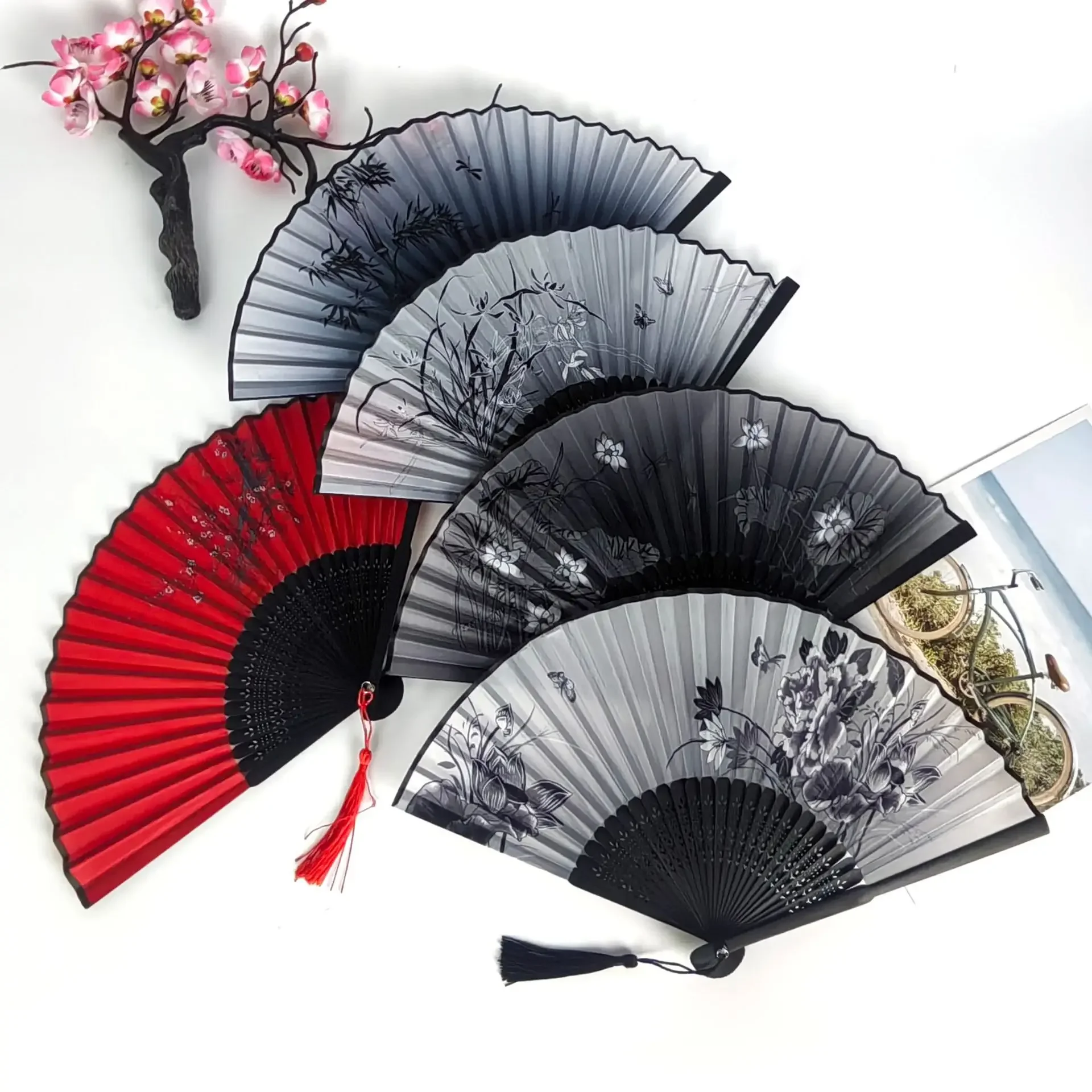 Classic Folding Fan with Tassel – Portable Hanfu Dance Prop, Summer Breeze, Ancient Style for Men & Women Students