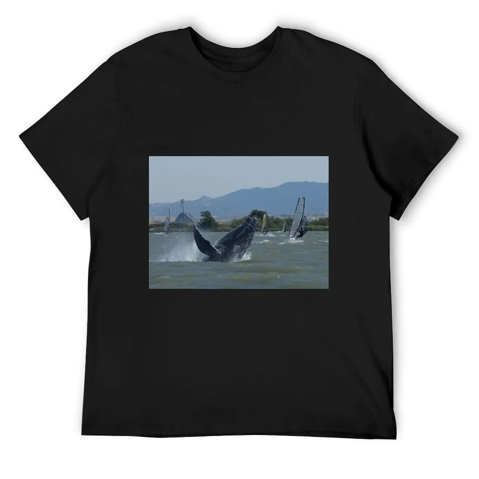 Humpback Whale Breaching by Windsurfers T-Shirt sports fans custom shirt street wear plain t shirts men