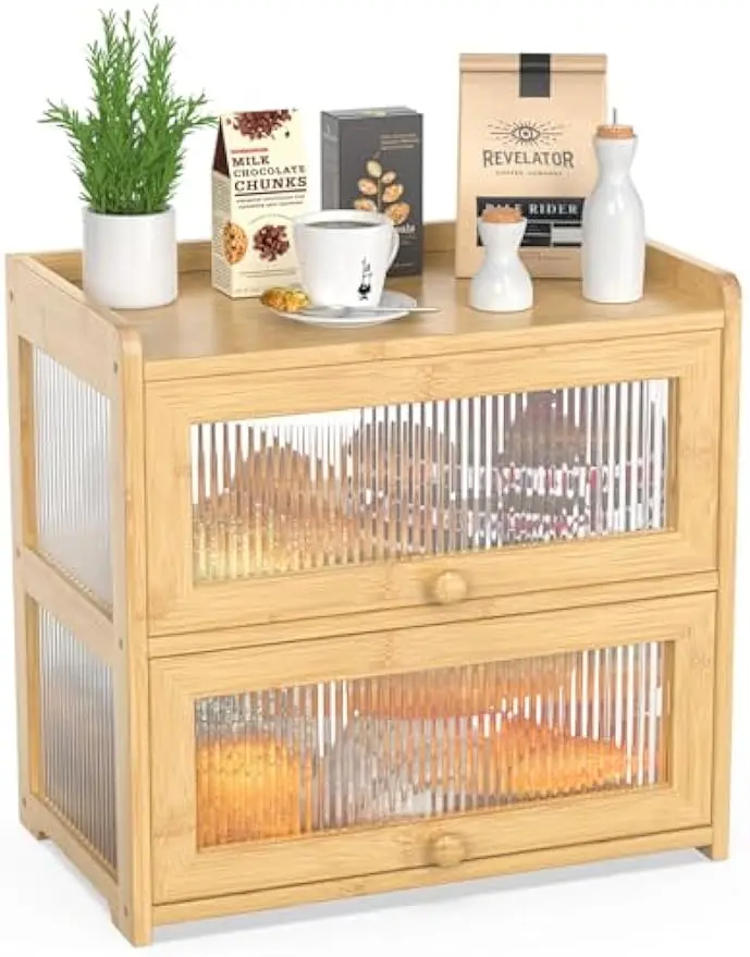 

Очень большая бамбуковая хлебница с двухслойным хранилищем и 4-сторонними прозрачными окнами для кухонной стойки