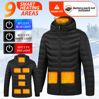 9 Areas Men Winter Warm Heating Jackets USB Electric Heating Parka Long Sleeve Smart Heating Clothes Waterproof Cotton Coats