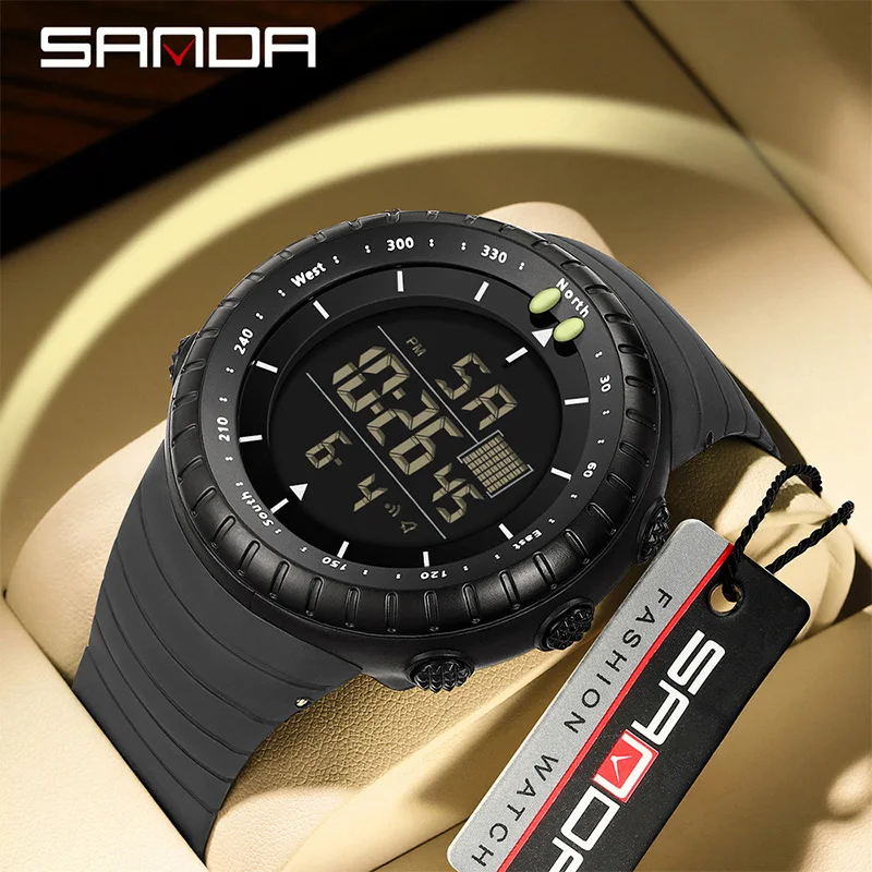 SANDA Trendy Fashion Electronic Watch Large Dial Outdoor Waterproof Sports Alarm Clock Multifunctional LED Digital Men's Watches