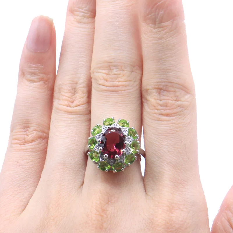 Buy 5 Get 1 Free 18x17mm SheCrown Pink Tourmaline London Blue Topaz Peridot CZ Women Wedding Silver Rings