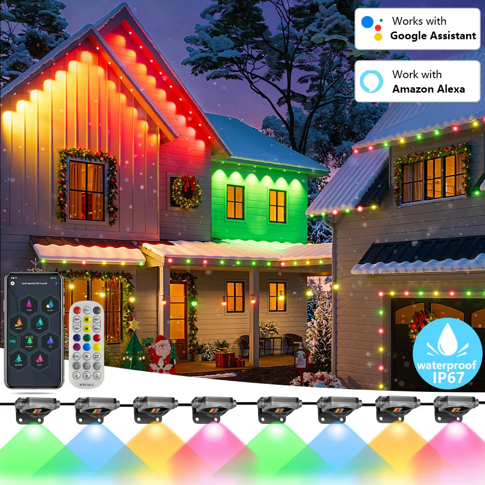 

Умные RGB фонари карниза 90 м 180 светодиодов постоянный уличный светильник с управлением через приложение водонепроницаемый IP67 для домашнего декора Хэллоуин Рождество