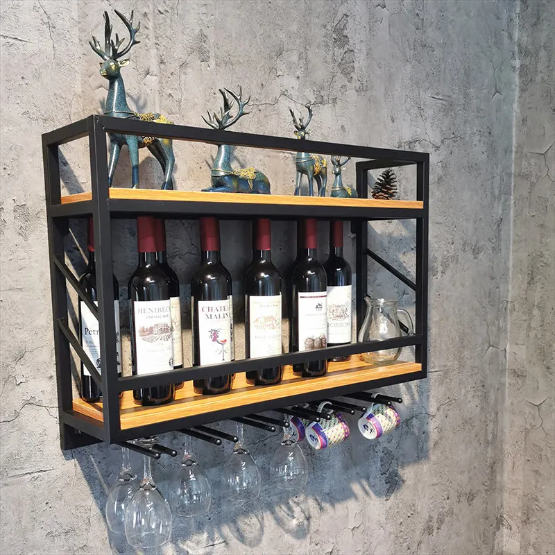 European wrought iron wall-mounted wine rack wall-mounted wine cabinet household creative wine glass rack practical wall-mounted