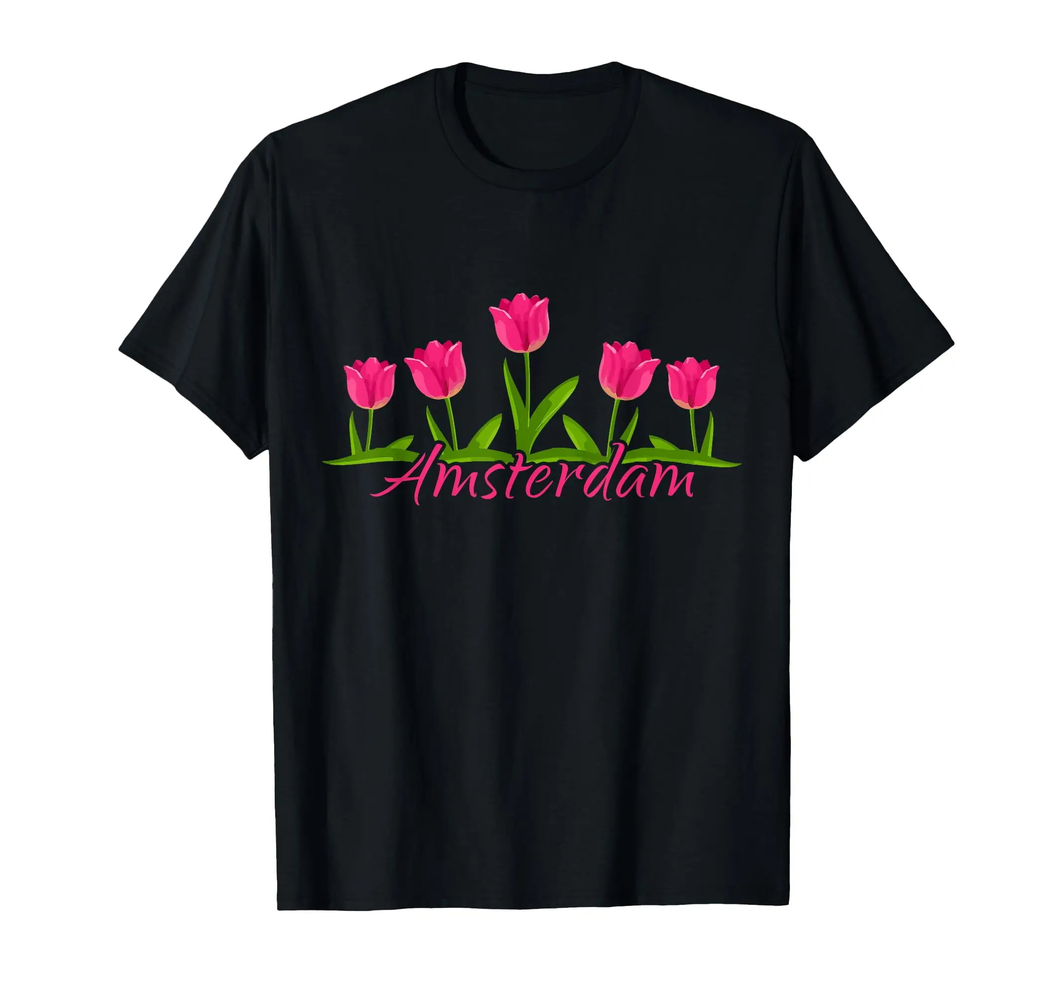 

Amsterdam Netherlands Tulips Holland Souvenir Vintage T-Shirt Flower Lover Cotton Leisure O-Neck Tee Unisex